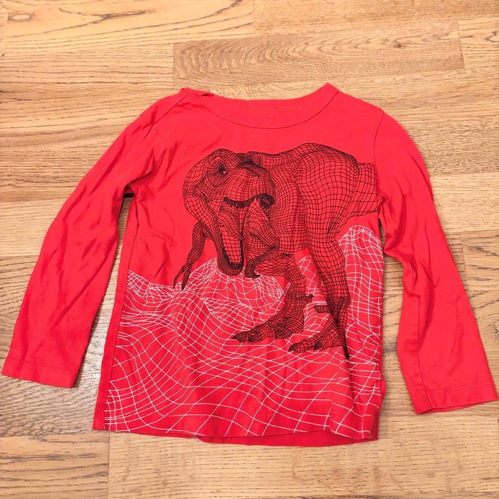 OshKosh  toddler‎ Red Dinosaur Graphic Long Sleeve Shirt  18-24M Dino shirt gift